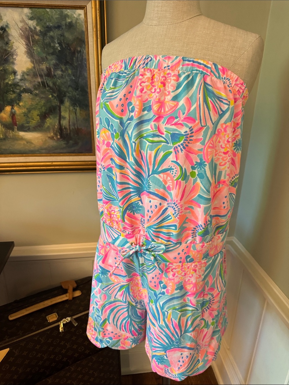 Lilly Pulitzer Strapless Tropical Jace Romper Size XL Watermelon Flowers
